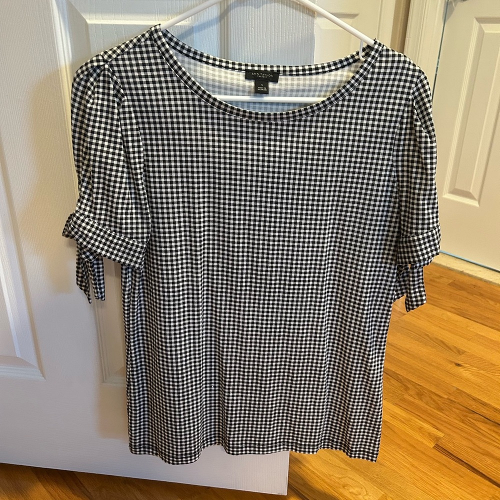 Ann Taylor Black and White Checkered Blouse